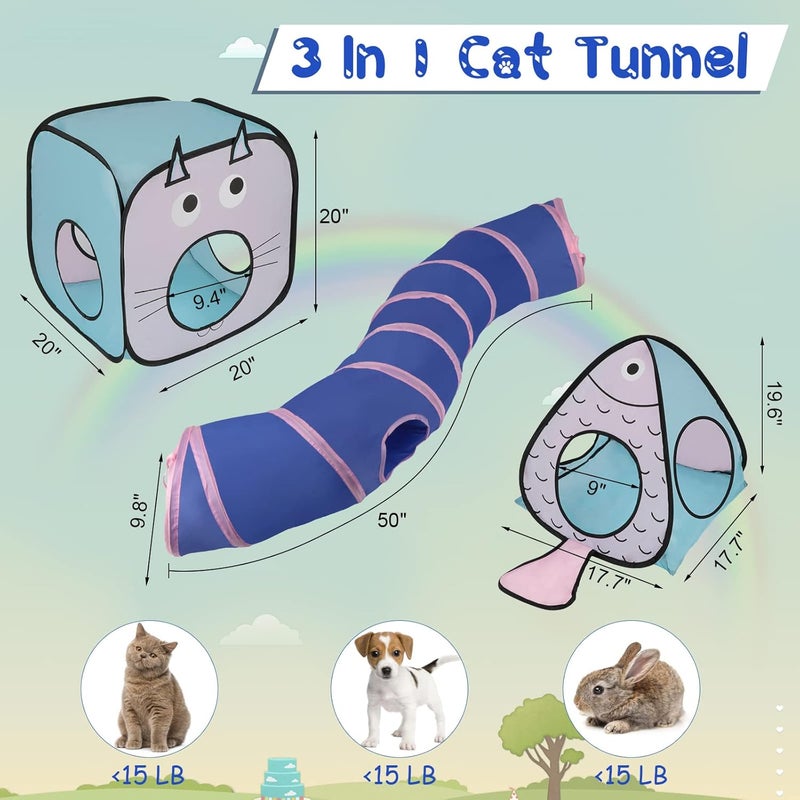 Rypet Cat Toy Tunnel and Cubes Bundle - Interactive Crinkle Collapsible Cat Tube and Foldable Cubes Playground for Kitty, Rabbit, Puppy, Ferret Hiding Hunting and Resting - Image 2